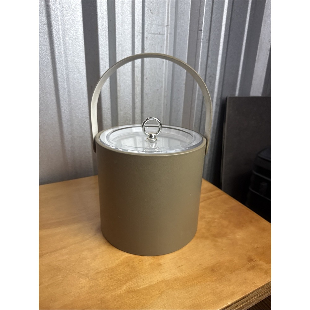 Vintage Georges Briard Faux Leather Ice Bucket Lid Beige MCM Acrylic Lid, Handle